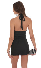 Metallic Textured Halter Dress in Black